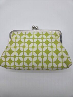 Lime Green White Geometric Kisslock Clutch Purse Silver Frame Retro Evening Bag